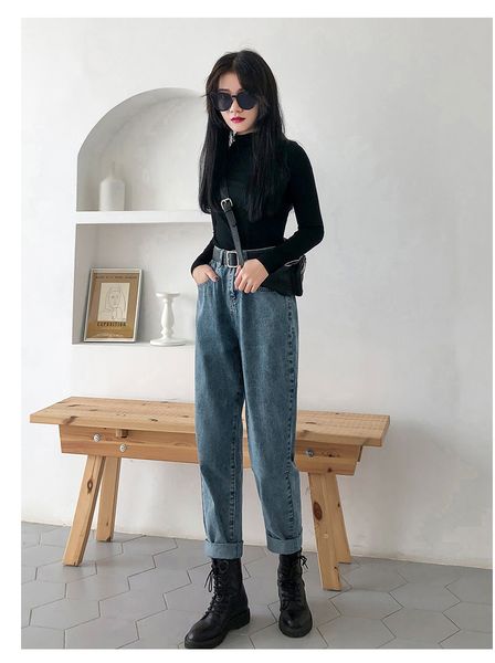 

lavender tall waist straight jeans female nine points kz, Blue