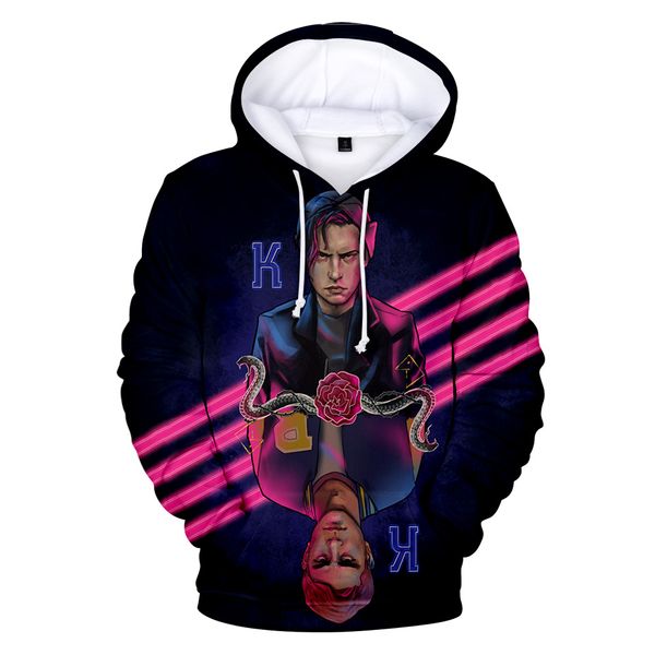 

2019s spring new designer hoodies riverdale 3d printed sweatshirts hooded casual teenager boy clothing hommes hoodie, Black