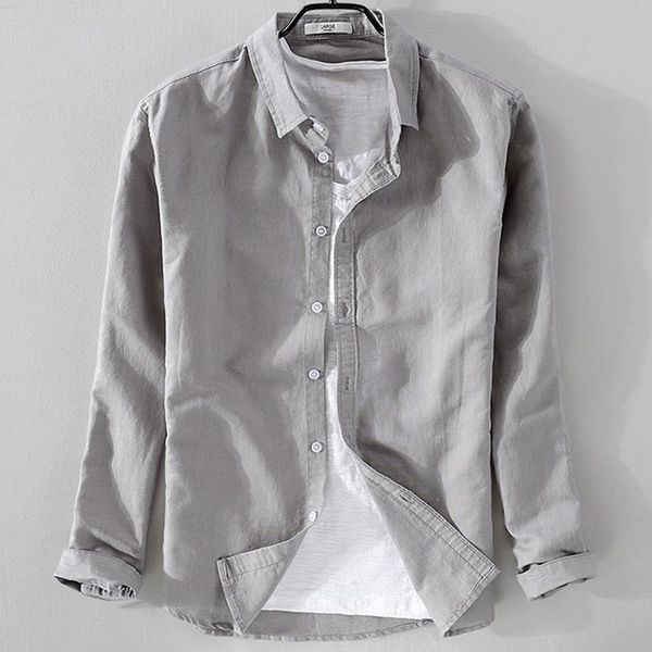 

2019 new mens long sleeve linen shirts casual solid color lapel mens shirts cotton slim -4xl, White;black