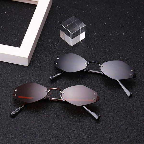 

frameless hexagon sunglasses women men metal small frame sun glasses ultraviolet prevention driving eyewear, White;black