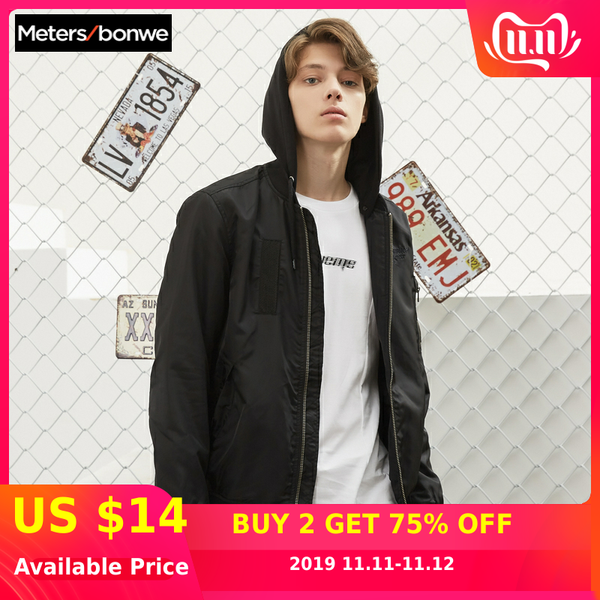

metersbonwe cotton coat men's trend casual korean version of the handsome new cotton clothing youth jacket men's korean version, Black