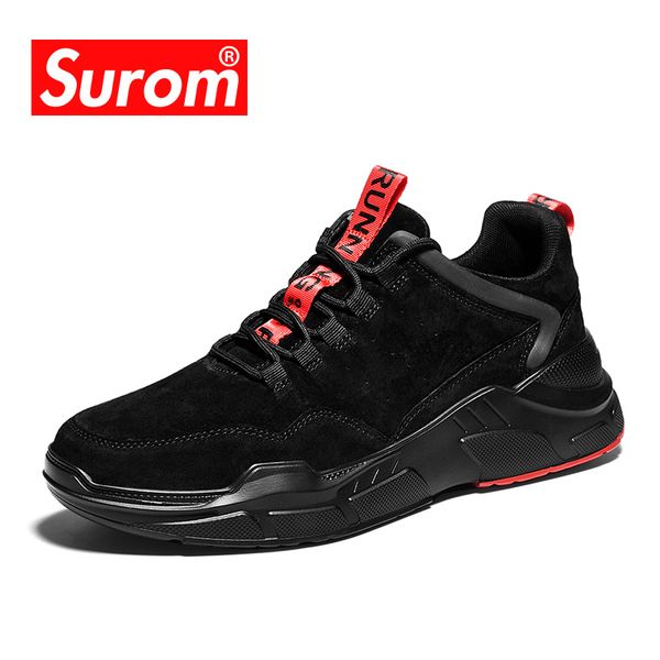 

surom 2019 new old shoes men's high fashion wild leather casual shoes men's non-slip breathable comfortable lace-up sneakers, Black