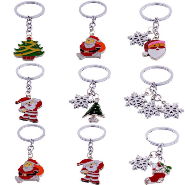 Metall-Schlüsselanhänger, Ringe, Schlüsselanhänger, modische Schlüsselanhänger für Autos, Weihnachtsmann, Baum, Schneemann, Schneeflocke, Schlüsselanhänger, Tropfen-Anhänger, Weihnachtsgeschenk, Ornamente