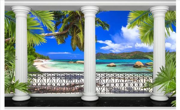 

papel de parede custom 3d p mural wall paper roman column balcony beach sea view 3d living room sofa background wall sticker