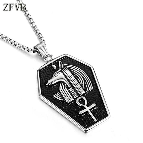 

2019 mens steel anubis ancient egypt egyptian titanium renaissance medieval religious vintage charm pendant necklace jewelry, Silver