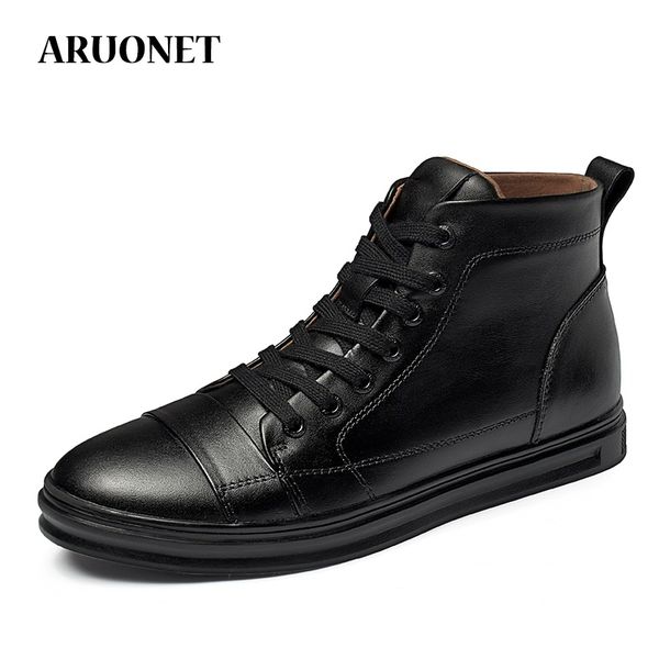 

boots auronet autumn and winter men's lace-up increased wear-resisting casual shoes genuine leather outdoor, Black