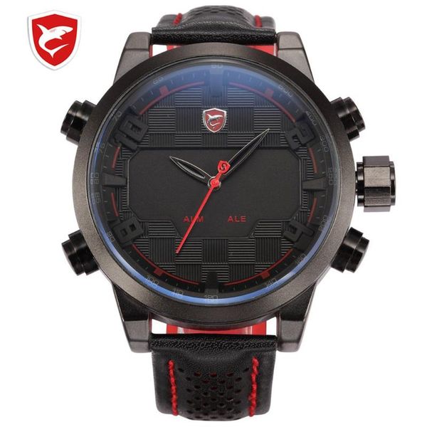 

leather package digital sport watch waterproof dual time oversized led calendar alarm men quartz watches /sh203-206, Slivery;brown
