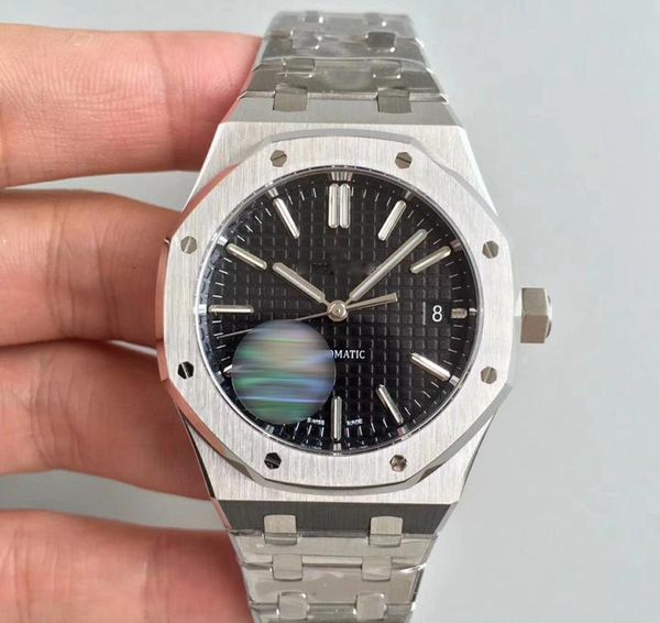 

2020 watch for men royal oak automatic movement black face mens watch sapphire stainless steel clasp mens watches, Slivery;brown