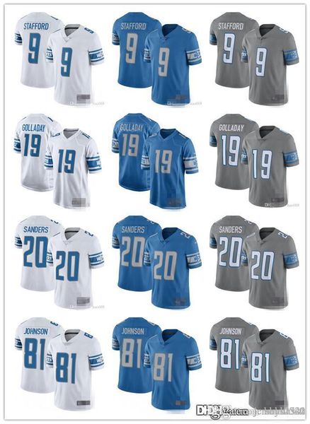 

men women detroit lions youth 9 matthew stafford 81 johnson 20 barry sanders 19 kenny golladay football jerseys blue grey rush, Black;red