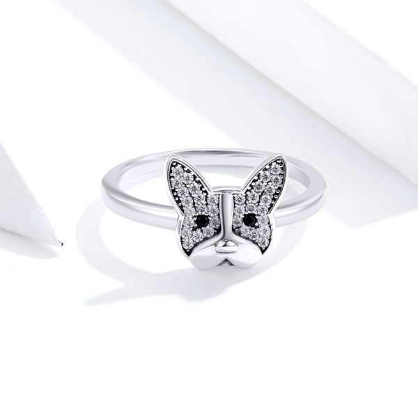 

wholesale-silver cute pet french bulldog finger ring stackable for women halloween girl band bague perfection christmas gift jewelry, Slivery;golden