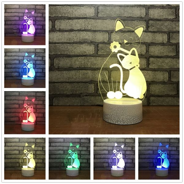 

lovely cat 3d led night light with 7 colors light for home decoration amazing visualization optical illusion 3d table lamp gift