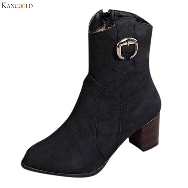 

kancoold women's shoes fashion bare winter women boots thick heel pumps fahion ankle boots for women pointed shoes female, Black