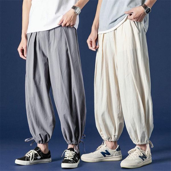 

large size cotton linen men's pants casual joggers vintage loose soft streetwear pants solid wide leg trousers plus size m-8xl, Black