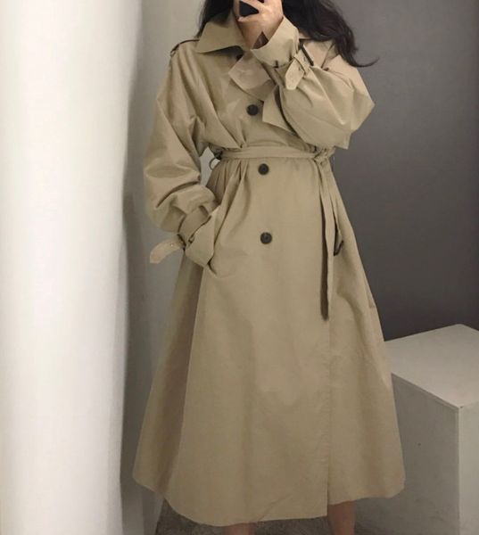 

new arrival autumn trench coat women oversize double breasted vintage loose clothing womens and blouses, Tan;black