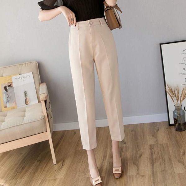 

autumn harem pants women 2020 summer ankle-length work pants female straight slit trousers business suit pantalones mujer aq426, Black;white