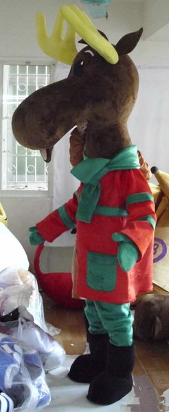 

2019 the head moose mascot costume for chrismtas for to wear, Red;yellow