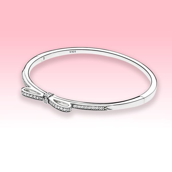 

women cz diamond bow bangle bracelets jewelry for pandora 925 sterling silver wedding engagement bracelet with original box, Black