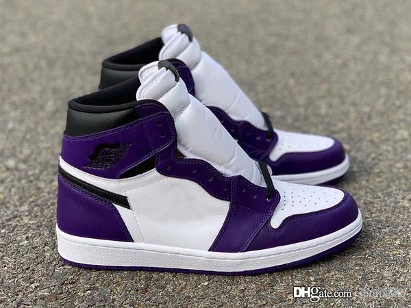 

new release air authentic 1 high og court purple basketball shoes men court purple sports sneakers 555088-500 with box
