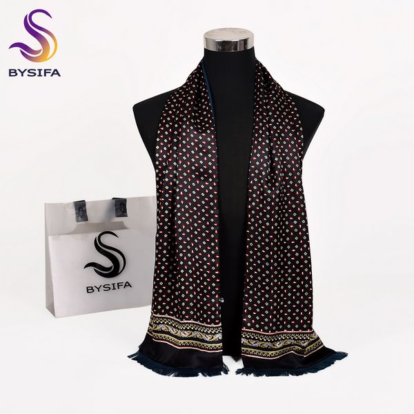 

bysifa] men business black silk scarf thicken autumn winter male 100% natural silk long scarves cravats neck scarf tie 165*24cm, Blue;gray