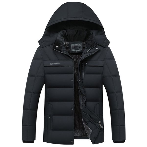 

men winter fleece parka coats thick men hooded down jacket coat warm thicken male overcoat windproof outwear jaqueta masculina, Black