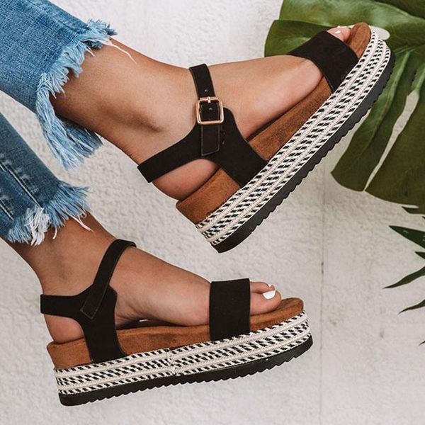 

women sandals nice new platform sandals with 5cm wedges chaussures femme plus size 53 casual summer shoes women heels, Black
