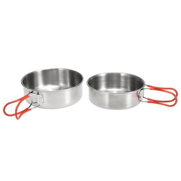 

2pcs bowls outdoor camping tableware stainless steel bowl with foldable handle kitchen dinner plates dinner lunch container