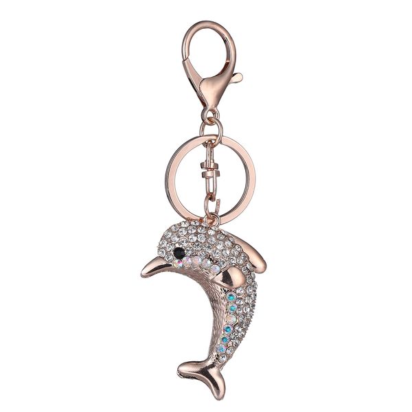 

mini dolphin keychain crystal novelty animal trendy keychain purse bag buckle handbag pendant for car keyring holder for women, Silver