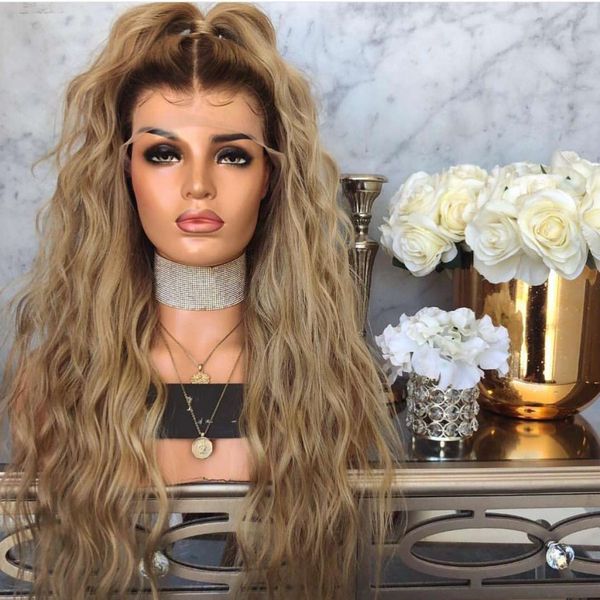 

natural look vintage blonde wig long loose wave wigs brazilian hair synthetic lace front wig heat resistant synthetic hair, Black