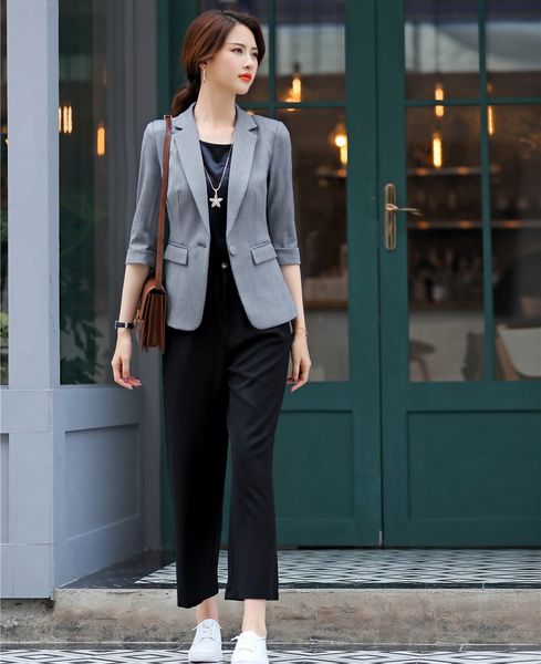 

ladies grey blazer women business suits formal office suits work wear uniform styles pant and jacket sets, White;black