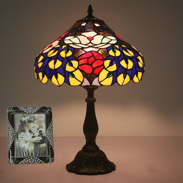 

12 inch table lamps stained glass lamp led light bedside study pastoral living room bar table lights christmas home decoration desk lights