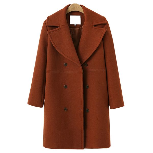 

lady vintage long coats fashion winter blends for women button wool coat female office outwear brown black jackets streetwear