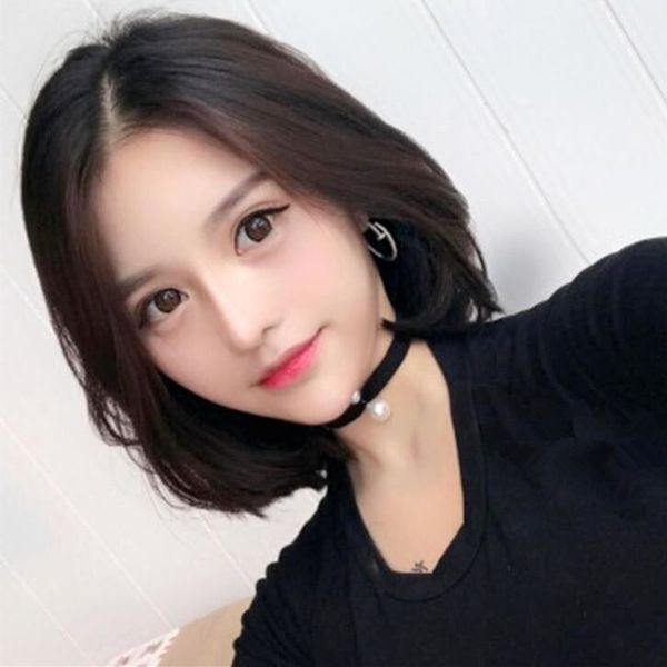2019 New Korean Version Of The Wig Female Points Liu Haibo Wave Head Short Straight Hair Fluffy Face Short Hair High Temperature Silk Hood Synthetic