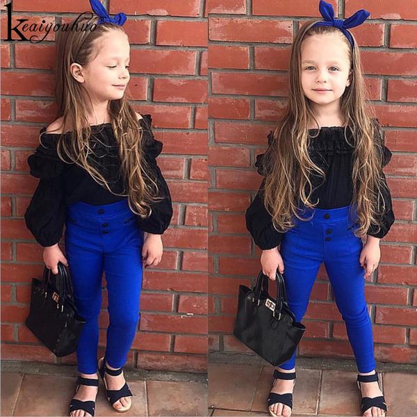 

baby girl clothes 2019 winter children clothing christmas suit kids clothes sets off shoulder t-shirt+pants toddler girl, White