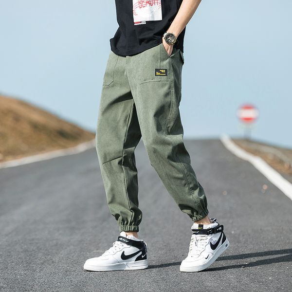 

men summer casual ankle length pants solid color cool harem pants men leisure cotton outdoor cargo plus size m-5xl, Black