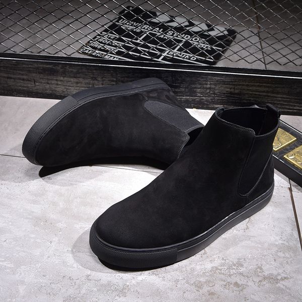 

new design men casual warm plush snow boots genuine leather winter shoes flats platform boot cotton ankle bota masculina, Black