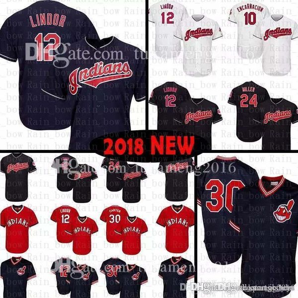 

Cleveland Baseball Jersey 10 Edwin Encarnacion 12 Francisco Lindor Indians 30 Joe Carter 24 28 Corey Kluber