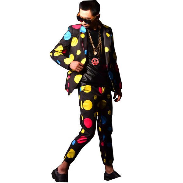 

men dancer singer dj stage show costumes male colors dot fashion hip hop slim fit casual suit blazers coat male, White;black