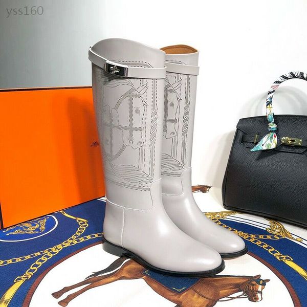 

2019 autumn and winter new women's calfskin boots flat bottom with and knees simple high boots martin women's boots, Black