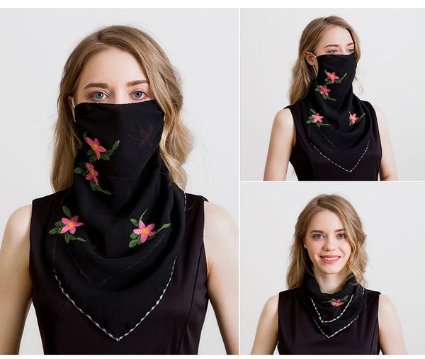 

2020 New Fashion Sunscreen Mask Neck Protection Thin Summer Breathable Scarf Covering Chiffon Triangle Scarf Outdoor Riding black mask