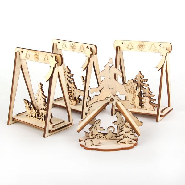 

2pcs/lot diy creative mini hollow christmas wooden ornaments for home christmas party ornament decorations kids gift supplies