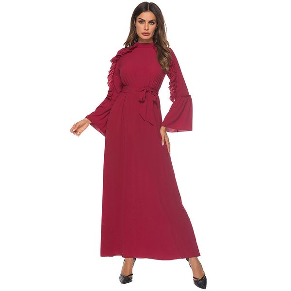 

muslim women dress modest dress women muslim arab islamic middle east chiffon solid long sleeve abaya vestido arabe, Red