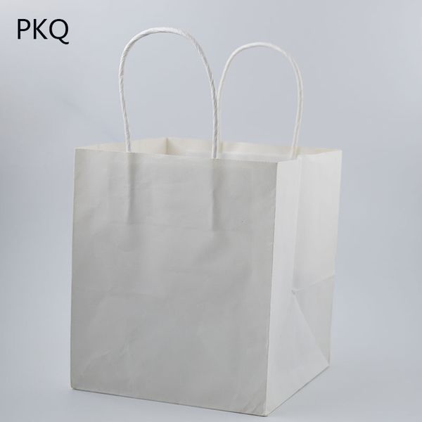 

15pcs white kraft paper packing bag with handle takeaway packing bag eco-friendly baking kraft square paper
