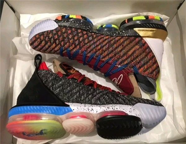 

what the 1 thru 5 lebron 16 xvi basketball shoes king oreo i promise james sneakers trainer sports shoes with box, Black