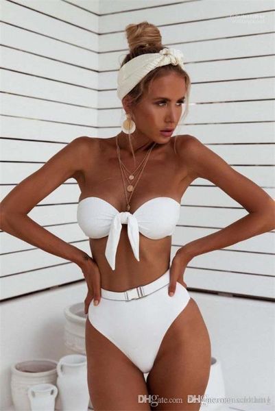 

lady bathing insert metal buckle fashion swimsuit women 2pcs designer removable shoulder straps halter solid, White;black