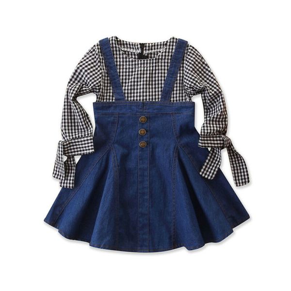 

новорожденный малыш дети девочки с длинным рукавом платье летняя джинсовая юбка одежда, White