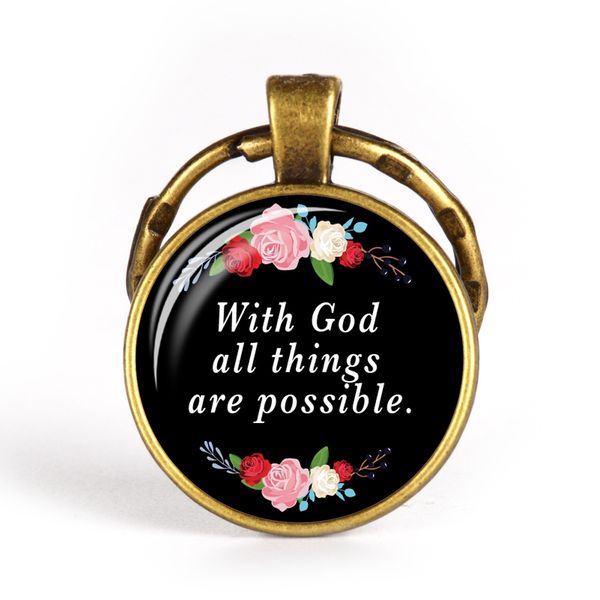 

with god all thing are possible bible verse key chains scripture quote faith jewelry women men christian gifts car key ring, Slivery;golden
