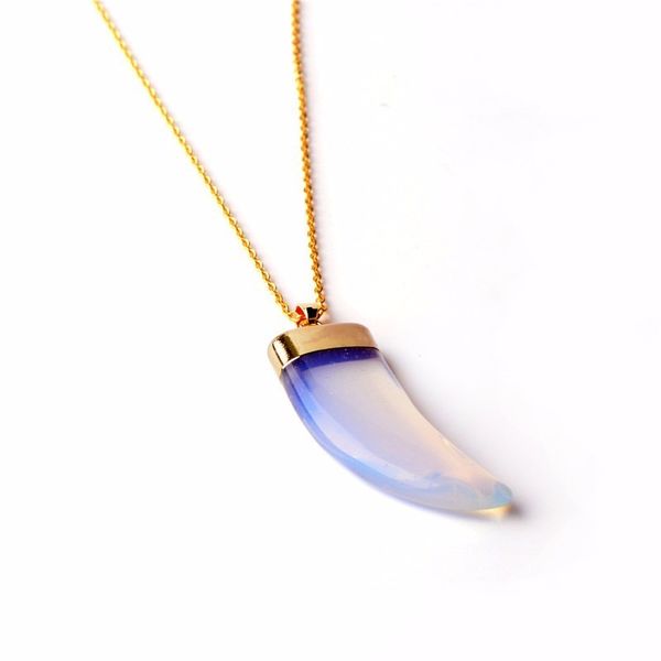 

fashion jewelry horn necklace opal green aventurine tiger eye pendant man and women gift, Silver