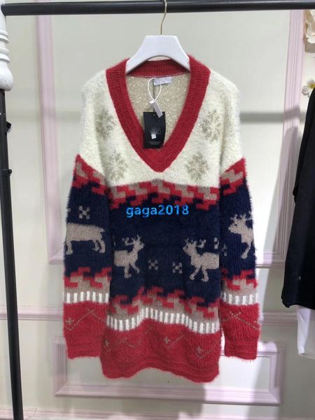 

high end женщины девушки oversize вязаный свитер люрекс полосатый лось мотив v-образным вырезом с длинным рукавом блузка рубашка трикотаж мо, White;black