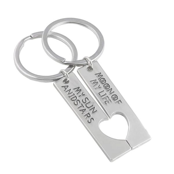 

new keychains couples symbol moon of my life my sun and stars letter pendents keyring valentines gift jewelry, Silver