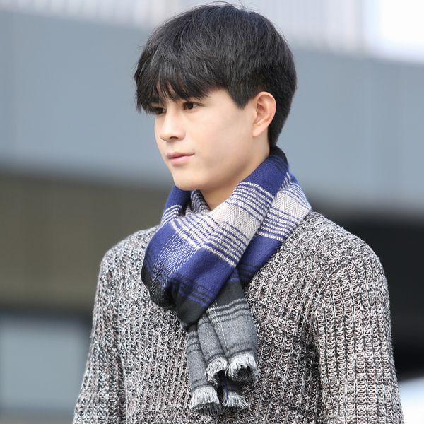 

difanni] cashmere striped scarf man winter brand scarf men fashion designer shawl bussiness casual scarves, Blue;gray